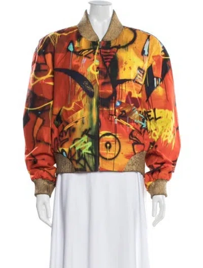 Pre-owned Chanel 2019 Paris-new York Bomber Jacket W/ Tags In Orange