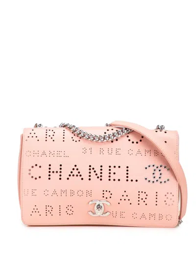 Pre-owned Chanel 2019 Perforated Calfskin Logo Eyelet Flap Bag Crossbody Bag In Pink