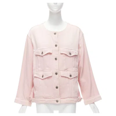 Pre-owned Chanel 2019 Pink Cotton 4 Pockets Cc Buttons Collarless Oversized Jacket Fr34 Xs