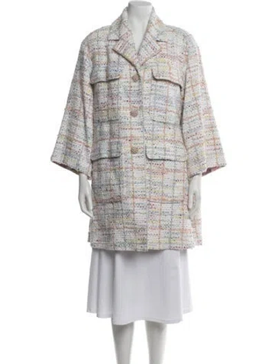 Pre-owned Chanel 2019 Plaid Print Coat In White