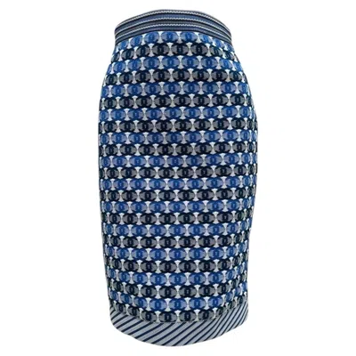 Pre-owned Chanel 2019 Pre-spring Blue & White Cc Logo Knee Skirt Sz 40