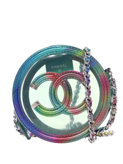 Pre-owned Chanel 2019 Pvc And Metallic Lambskin Cc Filigree Round Clutch With Chain Crossbody Bag