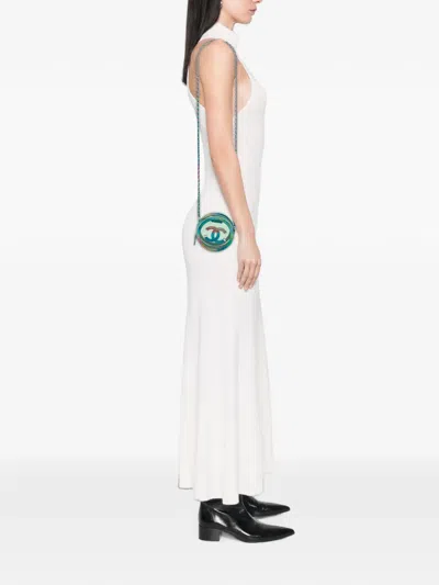 Pre-owned Chanel 2019 Pvc And Metallic Lambskin Cc Filigree Round Clutch With Chain Crossbody Bag In Green