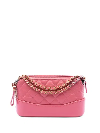 Pre-owned Chanel 2019 Quilted Aged Calfskin Gabrielle Double Zip Clutch With Chain Crossbody Bag In Pink