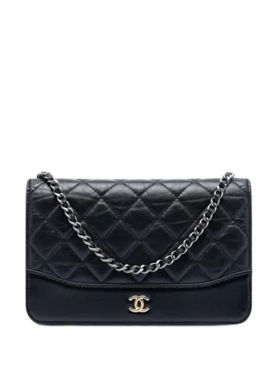 Pre-owned Chanel 2019 Quilted Aged Calfskin Gabrielle Wallet On Chain Crossbody Bag In Black