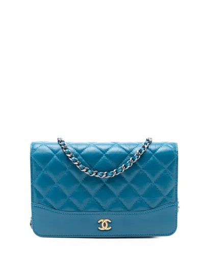 Pre-owned Chanel 2019 Quilted Aged Calfskin Gabrielle Wallet On Chain Crossbody Bag In Blue