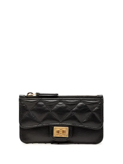Pre-owned Chanel 2019 Quilted Aged Calfskin Reissue 2.55 Flap Card Holder In Black
