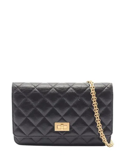 Pre-owned Chanel 2019 Quilted Aged Calfskin Reissue 2.55 Wallet On Chain Crossbody Bag In Black