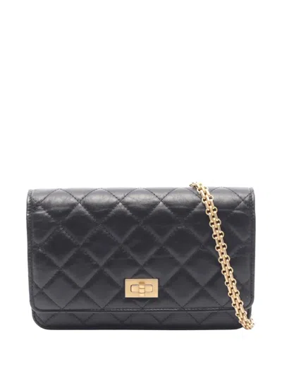 Pre-owned Chanel 2019 Quilted Aged Calfskin Reissue 2.55 Wallet On Chain Crossbody Bag In Black