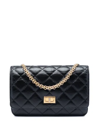 Pre-owned Chanel 2019 Quilted Aged Calfskin Reissue 2.55 Wallet On Chain Crossbody Bag In Black