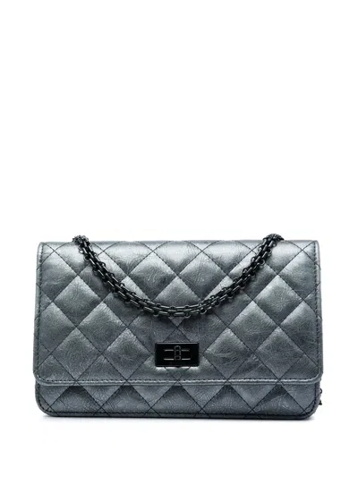 Pre-owned Chanel 2019 Quilted Aged Calfskin Reissue 2.55 Wallet On Chain Crossbody Bag In Grey