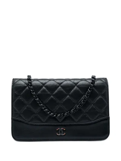 Pre-owned Chanel 2019 Quilted Aged Calfskin So Black Gabrielle Wallet On Chain Crossbody Bag