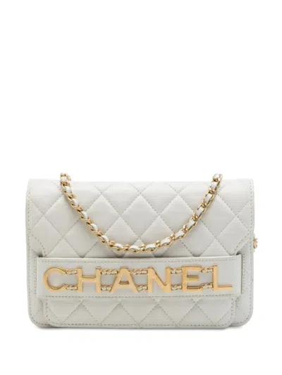 Pre-owned Chanel 2019 Quilted Calfskin Enchained Flap Wallet On Chain Crossbody Bag In White