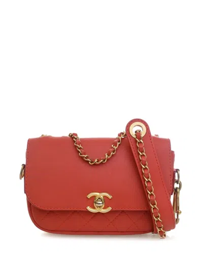 Pre-owned Chanel 2019 Quilted Calfskin Multi Pouching Flap And Coin Purse Crossbody Bag In Red