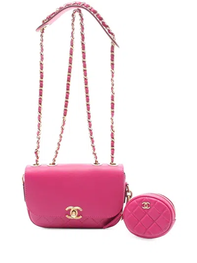 Pre-owned Chanel 2019 Quilted Calfskin Multi Pouching Flap Shoulder Bag In Pink