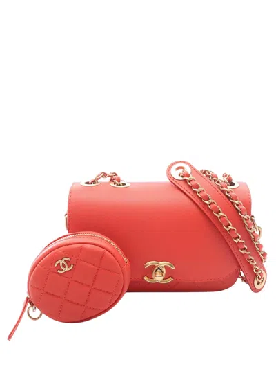 Pre-owned Chanel 2019 Quilted Calfskin Multi Pouching Flap Shoulder Bag In Red