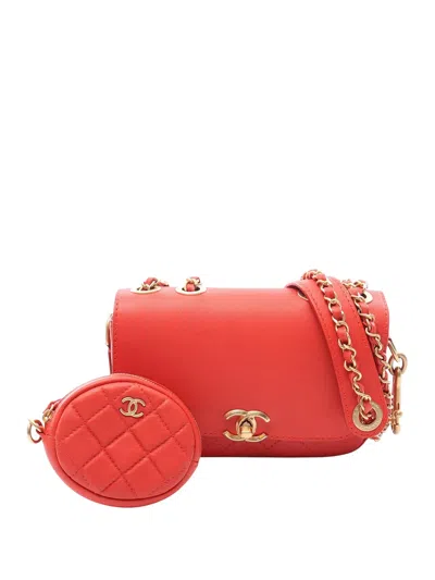 Pre-owned Chanel 2019 Quilted Calfskin Multi Pouching Flap Shoulder Bag In Red