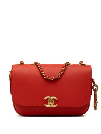 Pre-owned Chanel 2019 Quilted Calfskin Multi Pouching Flap Shoulder Bag In Red