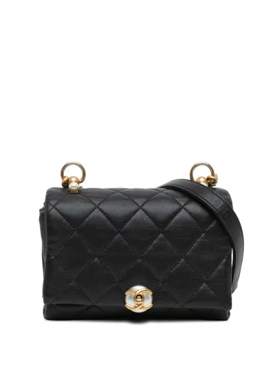 Pre-owned Chanel 2019 Quilted Calfskin Pearl Cc Accordion Flap Crossbody Bag In Black