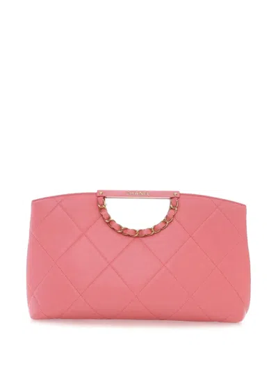 Pre-owned Chanel 2019 Quilted Caviar A Real Catch Clutch Handbag In Pink