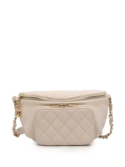 Pre-owned Chanel 2019 Quilted Caviar Business Affinity Belt Bag In White