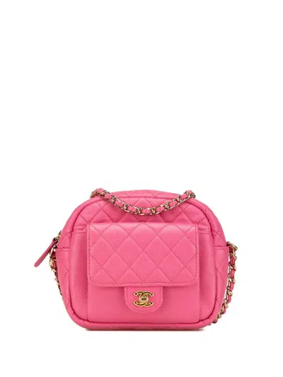 Pre-owned Chanel 2019 Quilted Caviar Cc Day Camera Bag Crossbody Bag In Pink