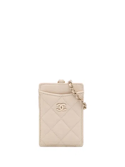 Pre-owned Chanel 2019 Quilted Caviar Id Card Holder In Brown
