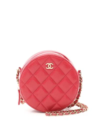 Pre-owned Chanel 2019 Quilted Caviar Round Clutch With Chain Crossbody Bag