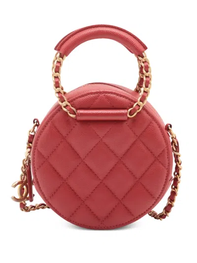 Pre-owned Chanel 2019 Quilted Caviar Round Woven Chain Top Handle Bag Satchel In Red