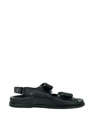 Pre-owned Chanel 2019 Quilted Cc Logo Sandals In Black