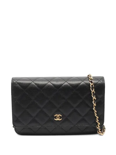 Pre-owned Chanel 2019 Quilted Chain Wallet In Black