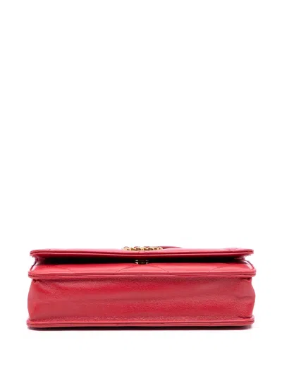 Pre-owned Chanel 2019 Quilted Goatskin 19 Wallet On Chain Satchel In Red