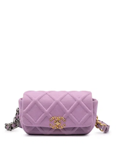 Pre-owned Chanel 2019 Quilted Jersey 19 Belt Bag In 紫色