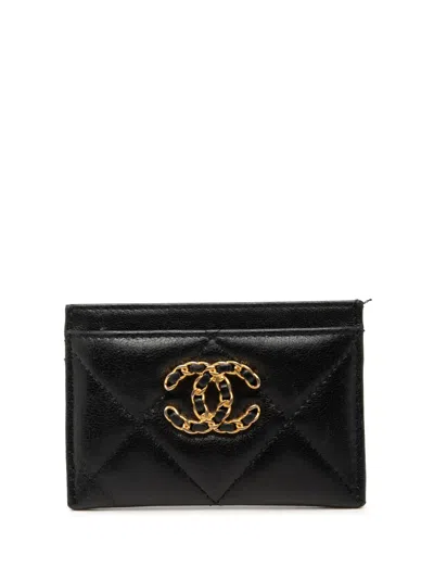 Pre-owned Chanel 2019 Quilted Lambskin 19 Card Holder In Black