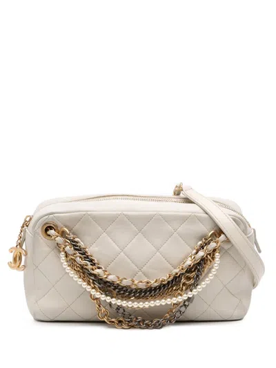 Pre-owned Chanel 2019 Quilted Lambskin All About Chains Camera Bag Crossbody Bag In White
