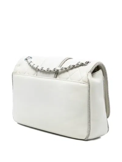 Pre-owned Chanel 2019 Quilted Lambskin And Metallic Trim Elementary Chic Flap Crossbody Bag In White