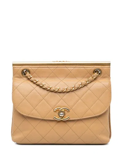 Pre-owned Chanel 2019 Quilted Lambskin Cc Logo Bar Shoulder Bag In Brown