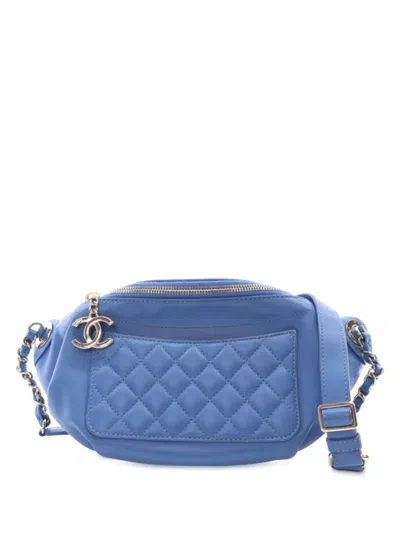 Pre-owned Chanel 2019 Quilted Lambskin Classic Bi Waist Bag Belt Bag In Blue