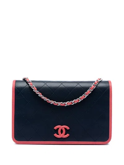 Pre-owned Chanel 2019 Quilted Lambskin Color Pop Cc Wallet On Chain Crossbody Bag In Blue