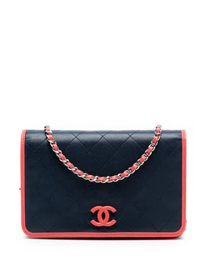 Pre-owned Chanel 2019 Quilted Lambskin Color Pop Cc Wallet On Chain Crossbody Bag In Blue