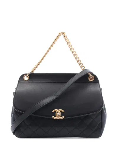 Pre-owned Chanel 2019 Quilted Lambskin Curved Flap Satchel In Black