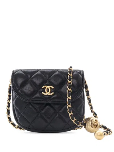 Pre-owned Chanel 2019 Quilted Lambskin Pearl Crush Waist Bag Belt Bag In Black