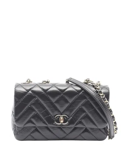 Pre-owned Chanel 2019 Quilted Lambskin Straight Flap Shoulder Bag In Black