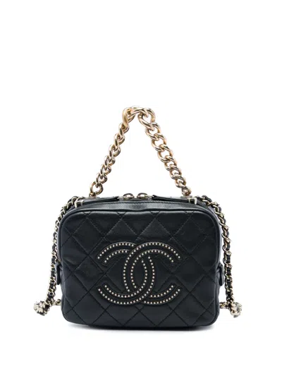 Pre-owned Chanel 2019 Quilted Lambskin Studded Beauty Begins Camera Bag Satchel In Black