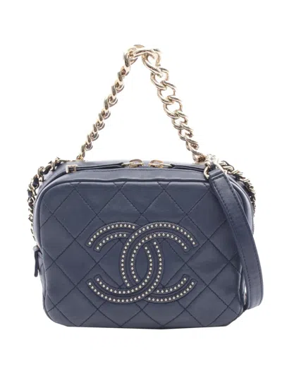 Pre-owned Chanel 2019 Quilted Lambskin Studded Beauty Begins Camera Bag Satchel In Blue
