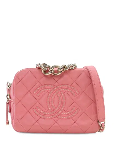 Pre-owned Chanel 2019 Quilted Lambskin Studded Beauty Begins Camera Bag Satchel In Pink
