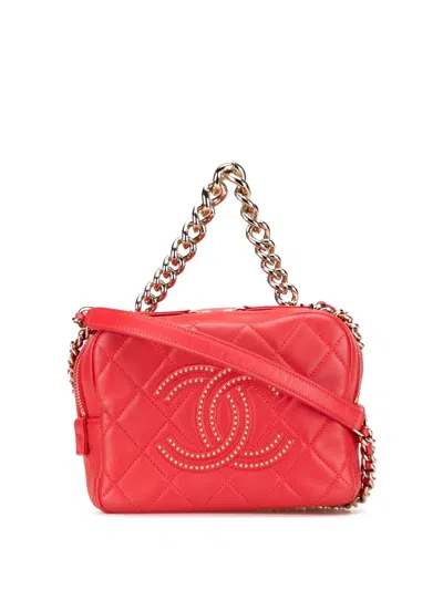 Pre-owned Chanel 2019 Quilted Lambskin Studded Beauty Begins Camera Bag Satchel In Red
