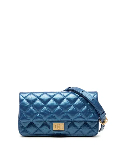 Pre-owned Chanel 2019 Quilted Metallic Aged Calfskin Reissue 2.55 Belt Bag In Blue