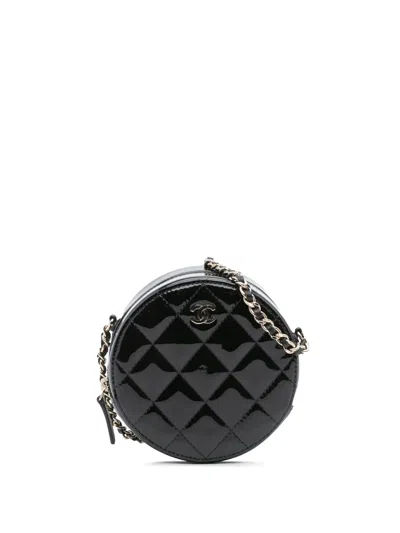 Pre-owned Chanel 2019 Quilted Patent Round As Earth Crossbody Bag In Black