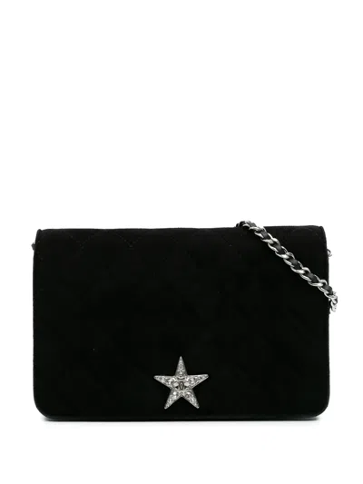Pre-owned Chanel 2019 Quilted Suede Cocostellar Wallet On Chain Crossbody Bag